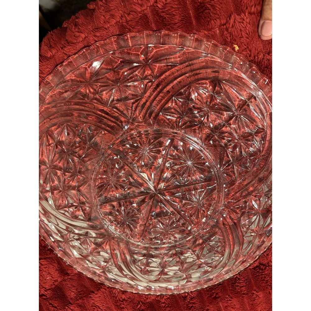 Anchor Hocking 12.5" Clear Stars And Bars Thousand Lines Serving Platter 1940-60